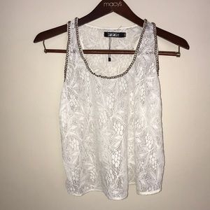 Lace Tank Top with chain embellishments